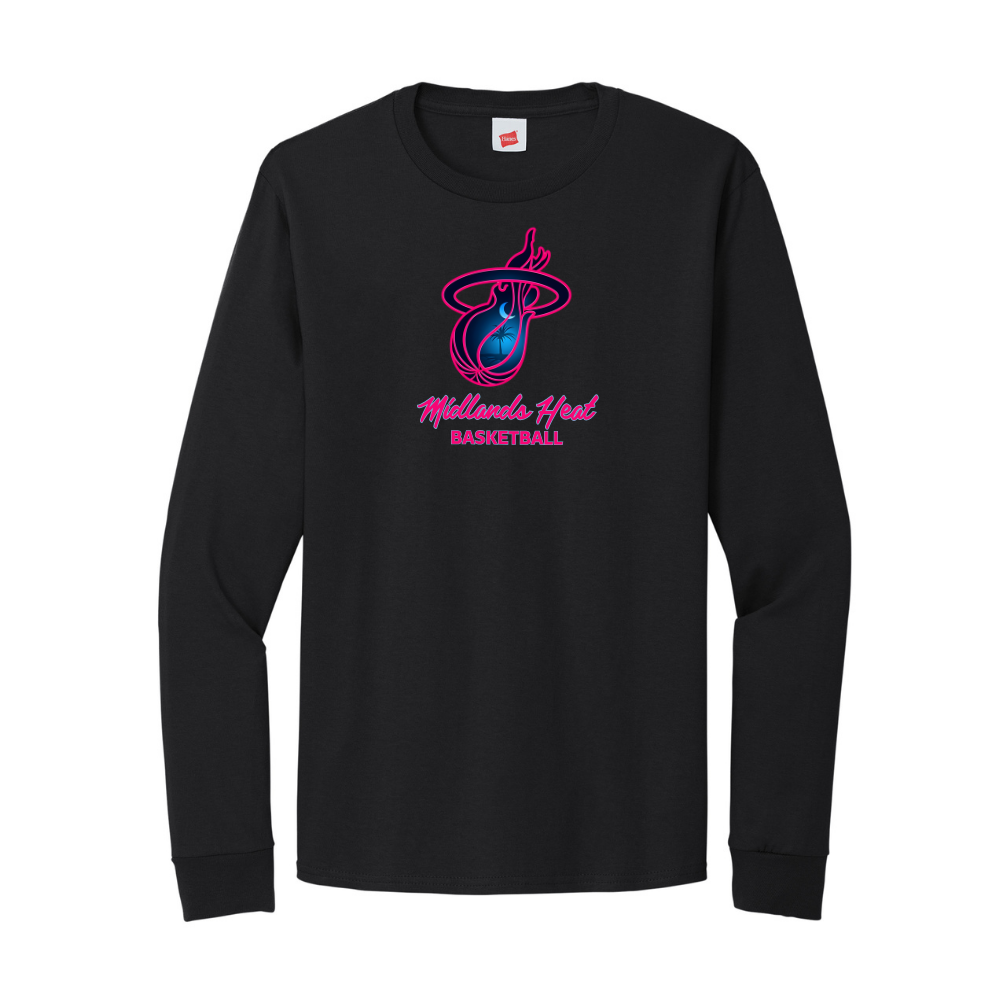 Hanes - Essential- Black Long Sleeve T-Shirt - Heat Logo