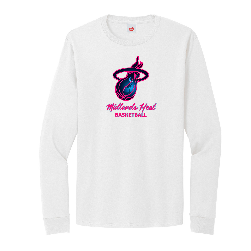 Hanes - Essential- White Long Sleeve T-Shirt - Heat Logo