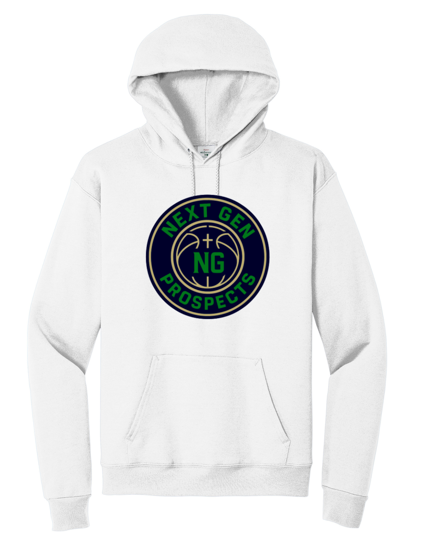 White Gildan hoodie (full color logo)