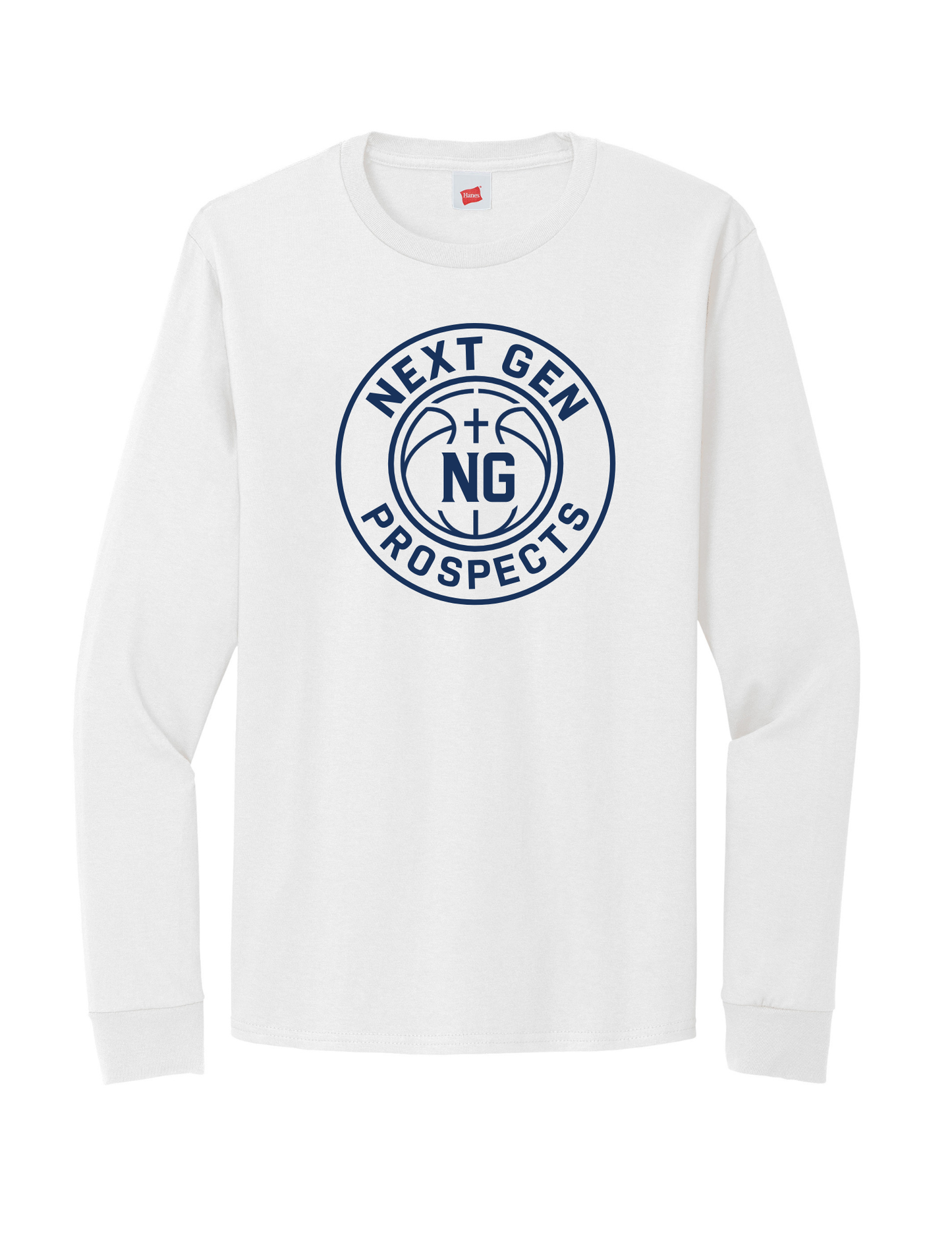 White Gildan long sleeve t-shirt (all navy)