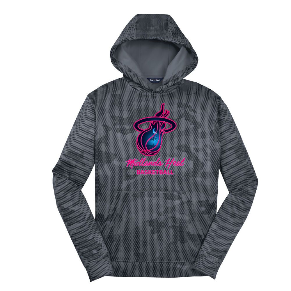 Black Sport-Tek® Youth Sport-Wick® CamoHex Fleece Hoodie - Heat Logo