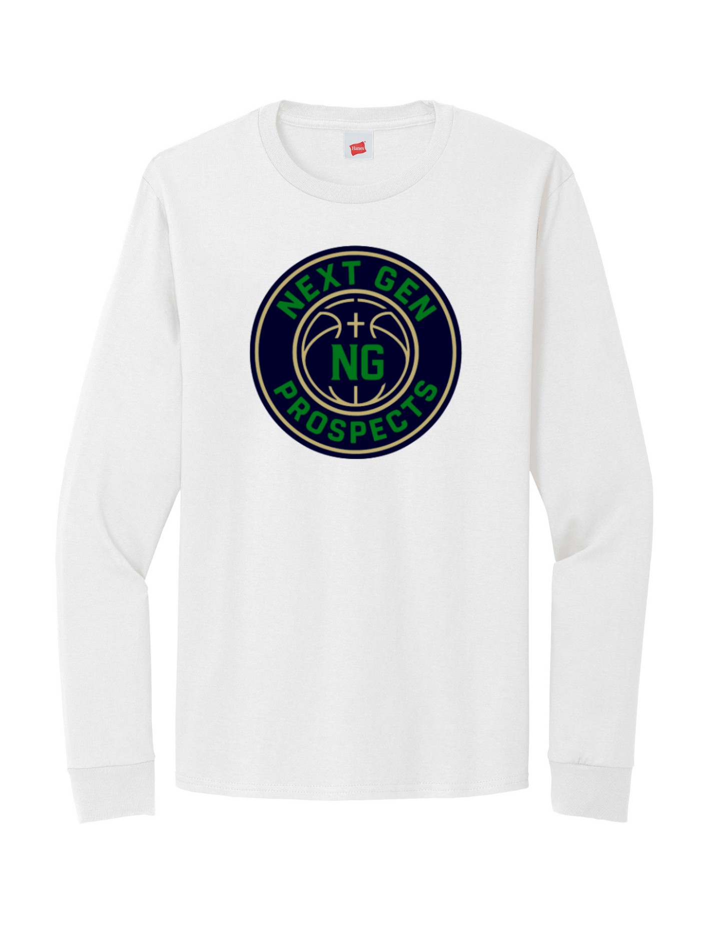 White Gildan long sleeve t-shirt (full color logo)