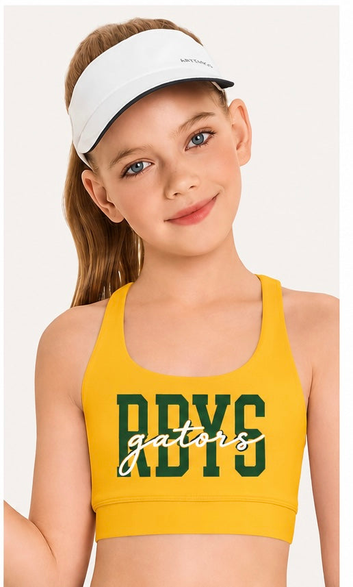 Cheer sports bra - (gold) embroidered