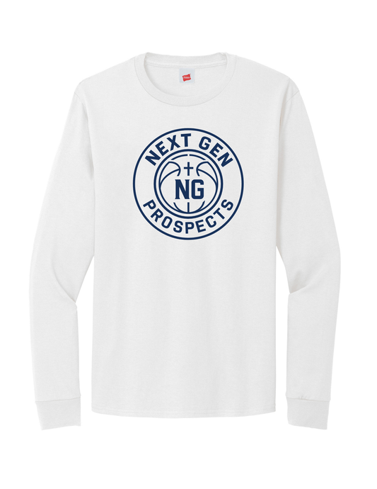 White Gildan long sleeve t-shirt (all navy)