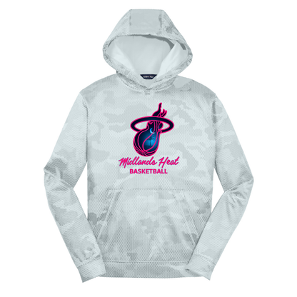 White Sport-Tek® Youth Sport-Wick® CamoHex Fleece Hoodie - Heat Logo