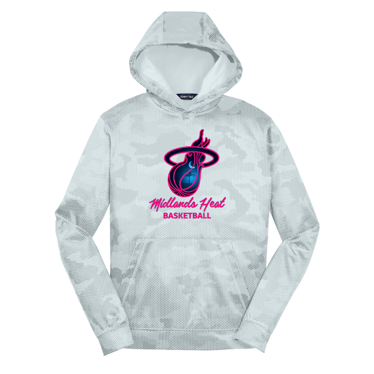 White Sport-Tek® Youth Sport-Wick® CamoHex Fleece Hoodie - Heat Logo